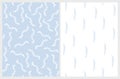 Hand Drawn Abstract Twigs Vector Patterns. Light Blue and White Color Design. Royalty Free Stock Photo