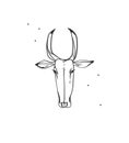 Hand drawn abstract vector graphic clipart illustration boho cow head with horns logo element.Western design concept Royalty Free Stock Photo