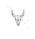 Hand drawn abstract vector graphic clipart illustration boho cow skull with horns logo element.Westerndesign concept Royalty Free Stock Photo