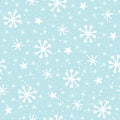 Hand drawn abstract white Christmas snowflakes on ice blue background vector seamless pattern. Winter Holidays Royalty Free Stock Photo