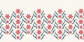 Hand drawn abstract winter snowflake border pattern. Stylish crystal stars. Red ecru monochrome background. Elegant holiday ribbon Royalty Free Stock Photo
