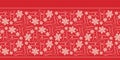 Hand drawn abstract winter snowflake border pattern. Stylish crystal stars. Red ecru monochrome background. Elegant holiday ribbon Royalty Free Stock Photo