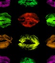 Hand drawn acid freaky fashion illustration lipstick kiss. Female seamless pattern with neon lips. Artistic background