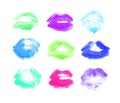 Hand drawn acid freaky fashion illustration lipstick kiss. Female seamless pattern with neon lips. Artistic background