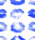 Hand drawn acid freaky fashion illustration lipstick kiss. Female seamless pattern with neon lips. Artistic background