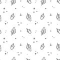 Hand drawn acorns and oak leaves. Vector floral illustration in Doodle style. Autumn seamless pattern. Royalty Free Stock Photo