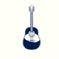 Hand drawn of acoustic guitar isolated on white background. Sketchy a classical acoustic guitar engraving vintage style. Vector Royalty Free Stock Photo