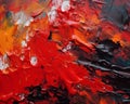 Hand drawn acrylic oil painting .red and black mix. Abstract art background. Acrylic painting on canvas. Color texture. Fragment Royalty Free Stock Photo