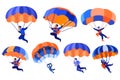 Hand Drawn adventurous traveler parachuting from the sky in flat style