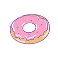 Hand drawn aesthetic cute cartoon doughnut with pink icing