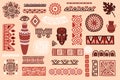 Hand drawn african elements, tribal shapes and textile ornaments. Traditional ritual masks, vases, ethnic circles and