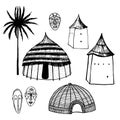 African huts and houses. Vector sketch illustration Royalty Free Stock Photo