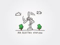Hand drawn air electric station wind energy vector illustration Royalty Free Stock Photo
