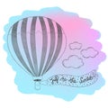 Hand drawn airballoon design with quote Joy to the world Royalty Free Stock Photo