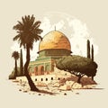 hand drawn al Aqsa illustration, Isra Miraj background.