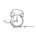 Hand drawn Alarm clock at 9 morning or night continuous one line drawing minimalist design on white background. doodle Royalty Free Stock Photo