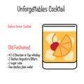 Old Fashioned alcoholic cocktail vector illustration recipe isolated