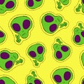 Hand drawn alien face patch icon seamless pattern