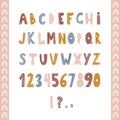 Hand drawn alphabet in boho style. Cute letters and numbers for banners, nursery design, postcards. Clipart isolated in