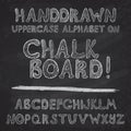 Hand drawn alphabet design on chalk board, rough vector font uppercase leters