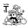 Hand drawn.Alphabet Letter T-turtle