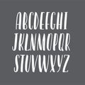 Hand-drawn alphabet, modern lettering, capital calligraphic letters, universal font for banners and cards, white letters