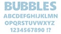 Hand-drawn alphabet in primitive style random sized soft blue bubbles. Simple vector illustration Royalty Free Stock Photo
