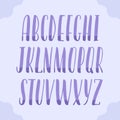 Hand-drawn alphabet, two color modern lettering, capital calligraphic letters, universal font for banners and cards