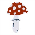 Hand drawn amanita mushroom in cartoon flat style isolated on white background. Vector illustration of fly-agaric Royalty Free Stock Photo