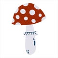 Hand drawn amanita mushroom in cartoon flat style isolated on white background. Vector illustration of fly-agaric Royalty Free Stock Photo