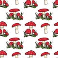 Hand drawn amanita pattern