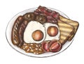 Hand drawn American breakfast set Royalty Free Stock Photo