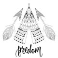 Hand drawn American native wigwam with ethnic ornamental element