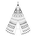 Hand drawn American native wigwam with ethnic ornamental element