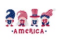 Hand drawn american patriotic gnomes holding hearts with love text. Happy Independence day. 4th of July Day Royalty Free Stock Photo