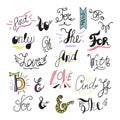 Hand drawn ampersands and catchwords for your design. Decorative elements. Retro typography with swirls. Hand lettering.