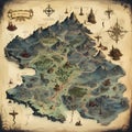 hand-drawn ancient map of the mystical marinholdt isles with intricate landmarks