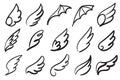 Hand drawn angel wings. Sketch feather bird line wing tattoo, angels winged emblem, freedom vector elements