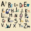 Hand Drawn Animal Alphabet for Kids.