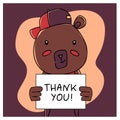 Hand drawn animal bear with thank you poster design vector Royalty Free Stock Photo