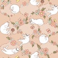 Hand-drawn animal seamless pattern in cottage core style