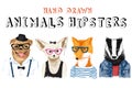 Hand drawn animals hipsters set Royalty Free Stock Photo