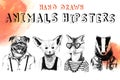 Hand drawn animals hipsters set Royalty Free Stock Photo