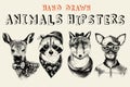 Hand drawn animals hipsters set in vintage style Royalty Free Stock Photo