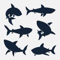 Hand drawn animals silhouette shark fish set Vector illustration. Royalty Free Stock Photo