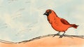 Hand-drawn Animation: Red Bird On Rock