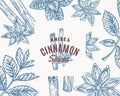 Hand Drawn Anise and Cinnamon Vector Background. Abstract Spices Sketch Card or Cover Template with Classy Retro