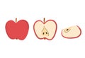 Hand drawn apple set. Simple drawing of whole, half apple, sliced, chopped fruit in doodle style Royalty Free Stock Photo