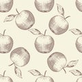 Hand drawn apples seamless pattern. Apple fruit wallpaper Royalty Free Stock Photo