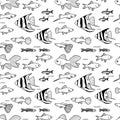 Hand Drawn Aquarium Fish Seamless Pattern for Marine Print